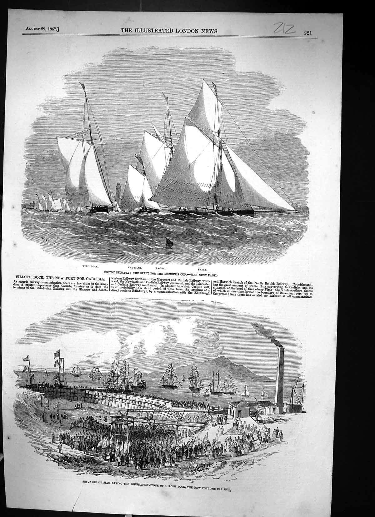 Old 1857 Boston Regatta Member'S Cup Wild Duck Nautilus Eagre Fairy G Victorian