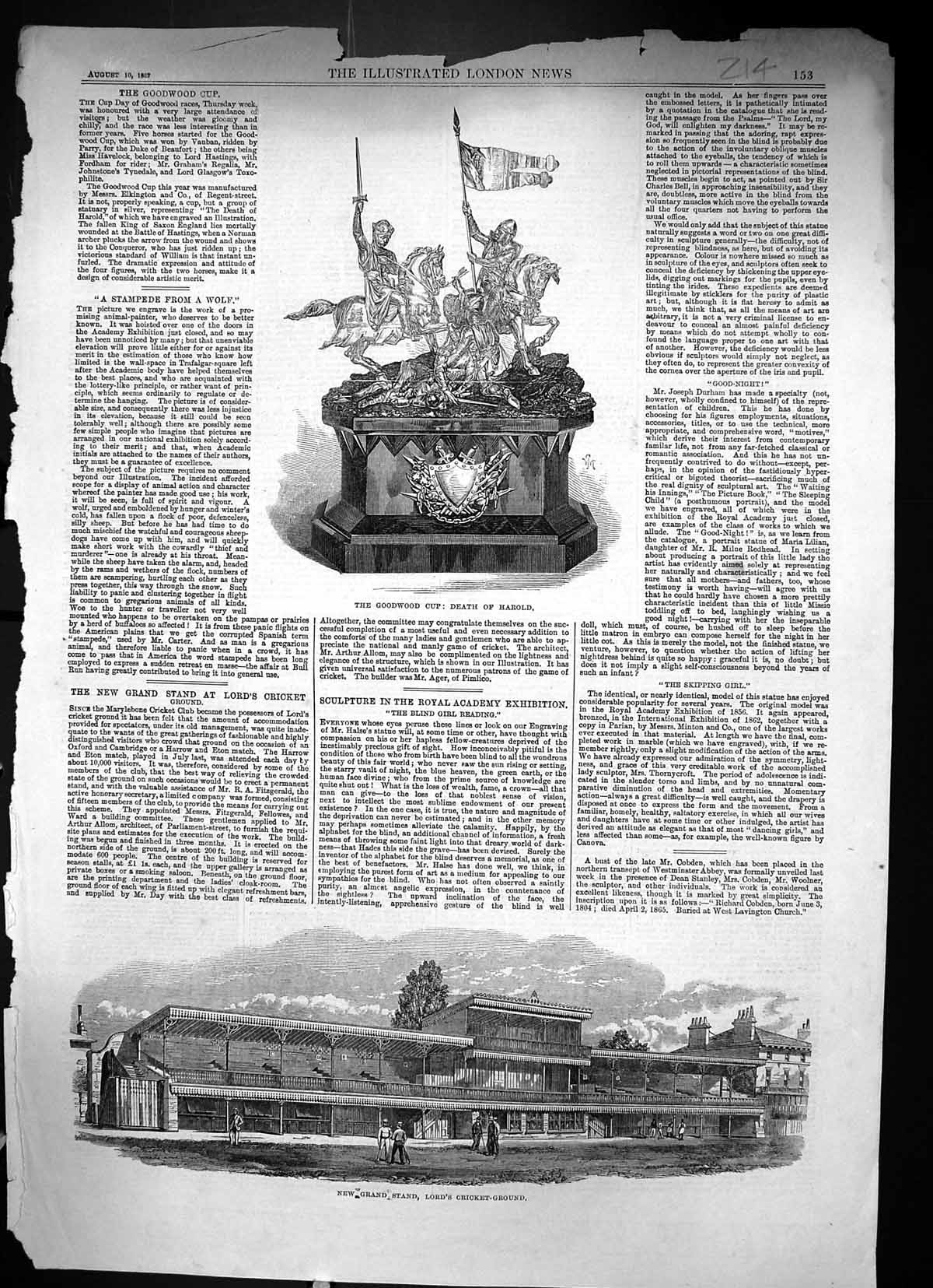 Antique Print 1867 Goodwood Cup Death HarGrand Stand Lord'S Cricket Ground 19th