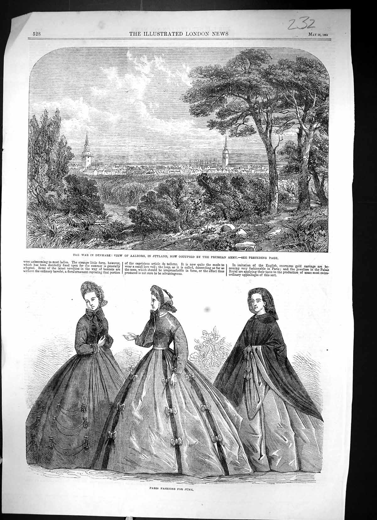 Old 1864 Paris Fashion June War Denmark Aalborg Jutland Prussian Army Victorian