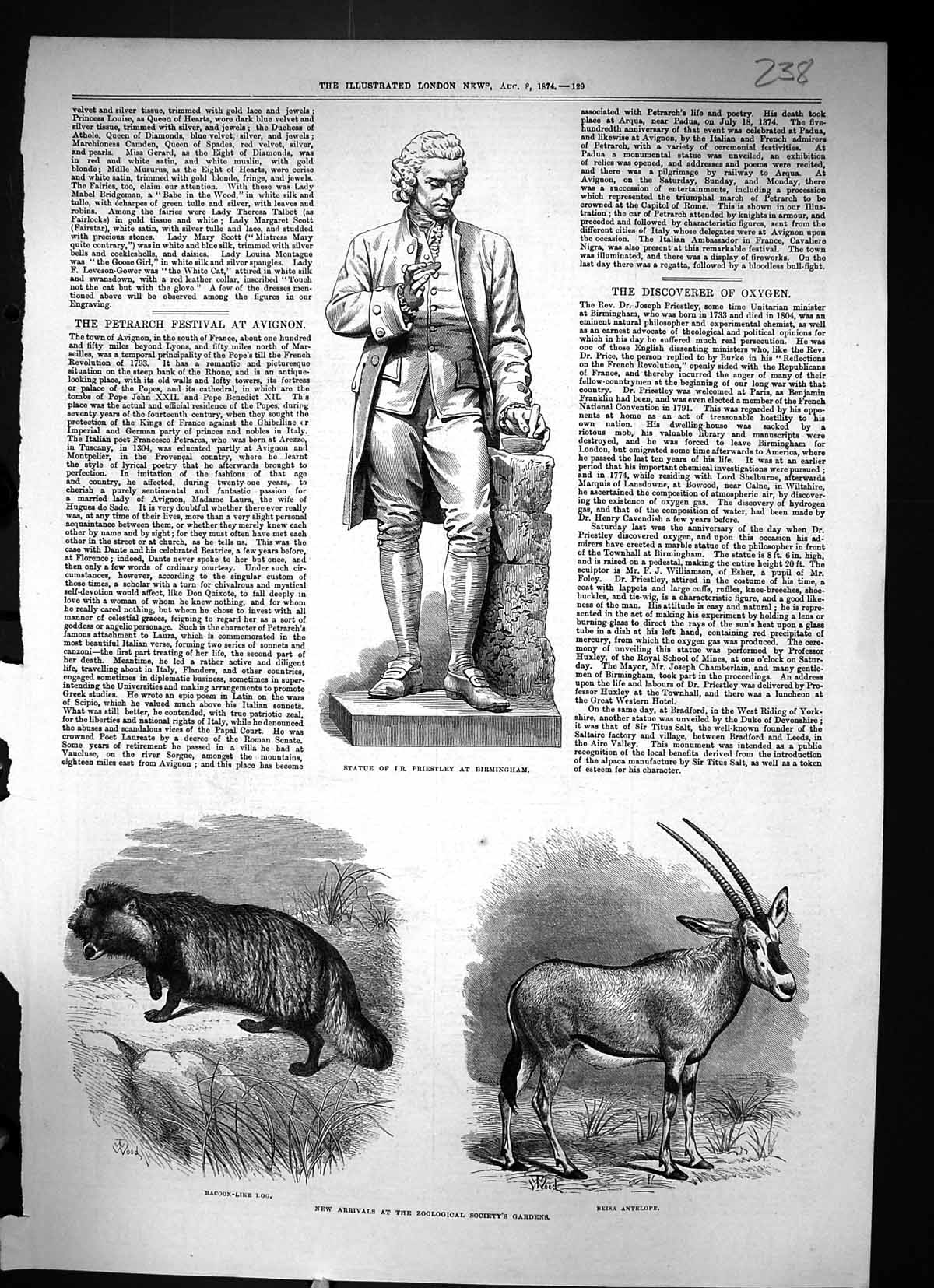 Old 1874 Statue Priestley Birmingham Racoon-Like Dog Beisa Antelope A Victorian
