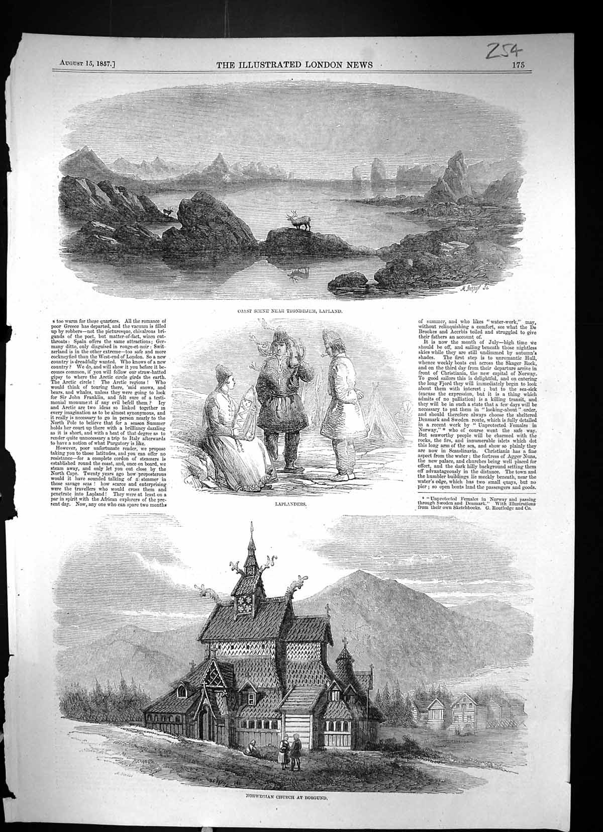 Old 1857 Coast Trondhjem Lapland Laplanders Norwegian Church Borgund Victorian