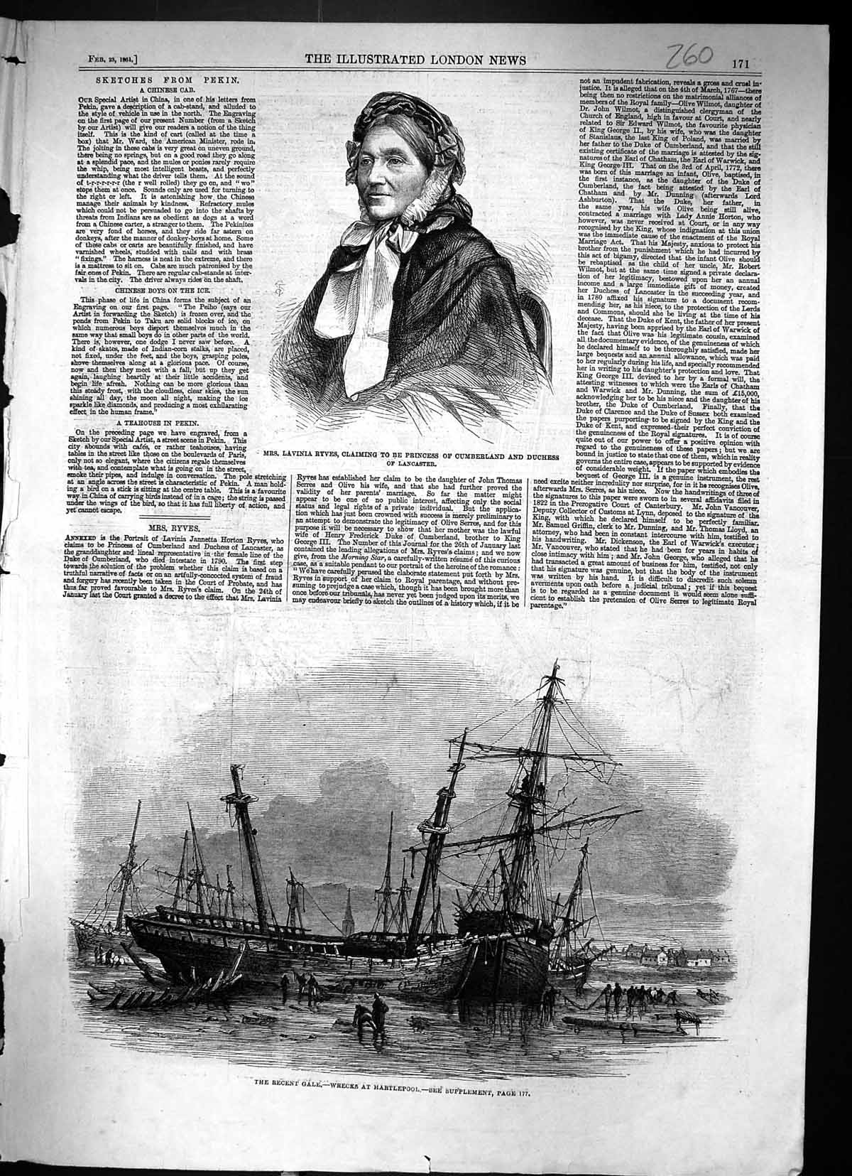 Old 1861 Lavinia Ryves Princess Cumberland Lancaster Ships Wreck Hart Victorian