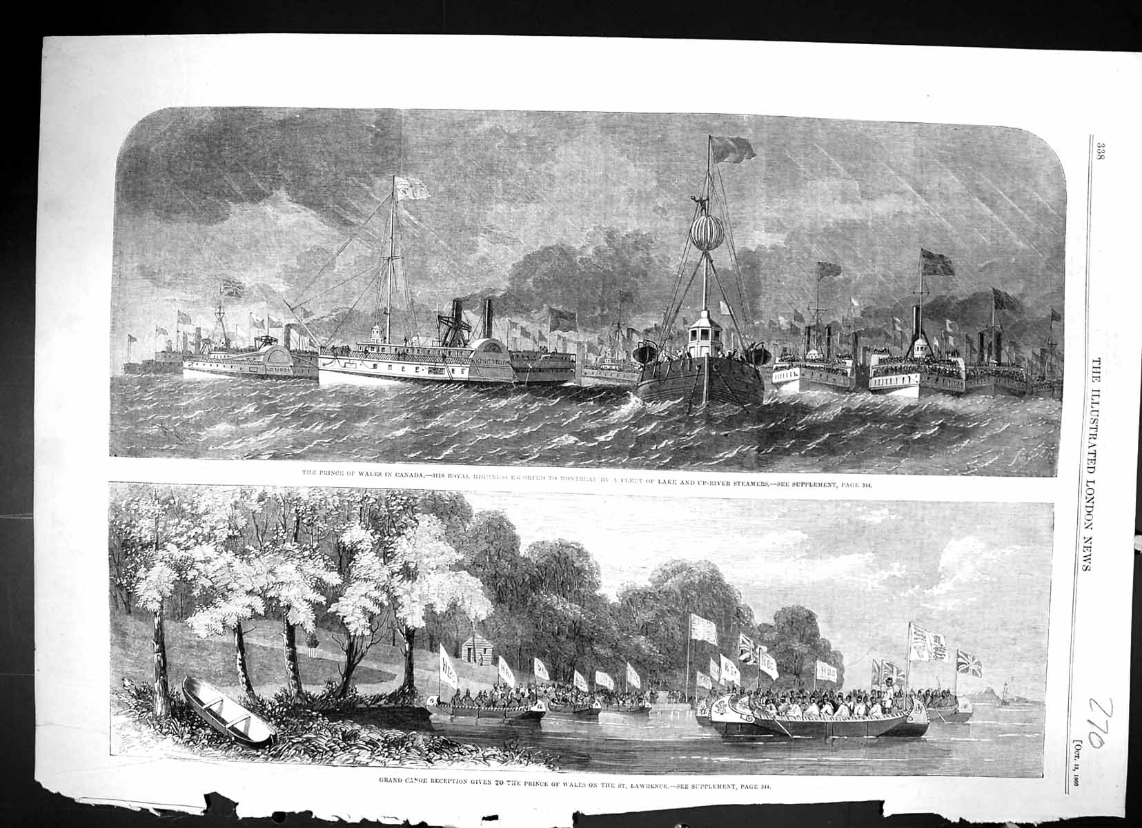 Old 1860 Prince Wales Canada Montreal Ship Up-River Steamers St. Lawr Victorian