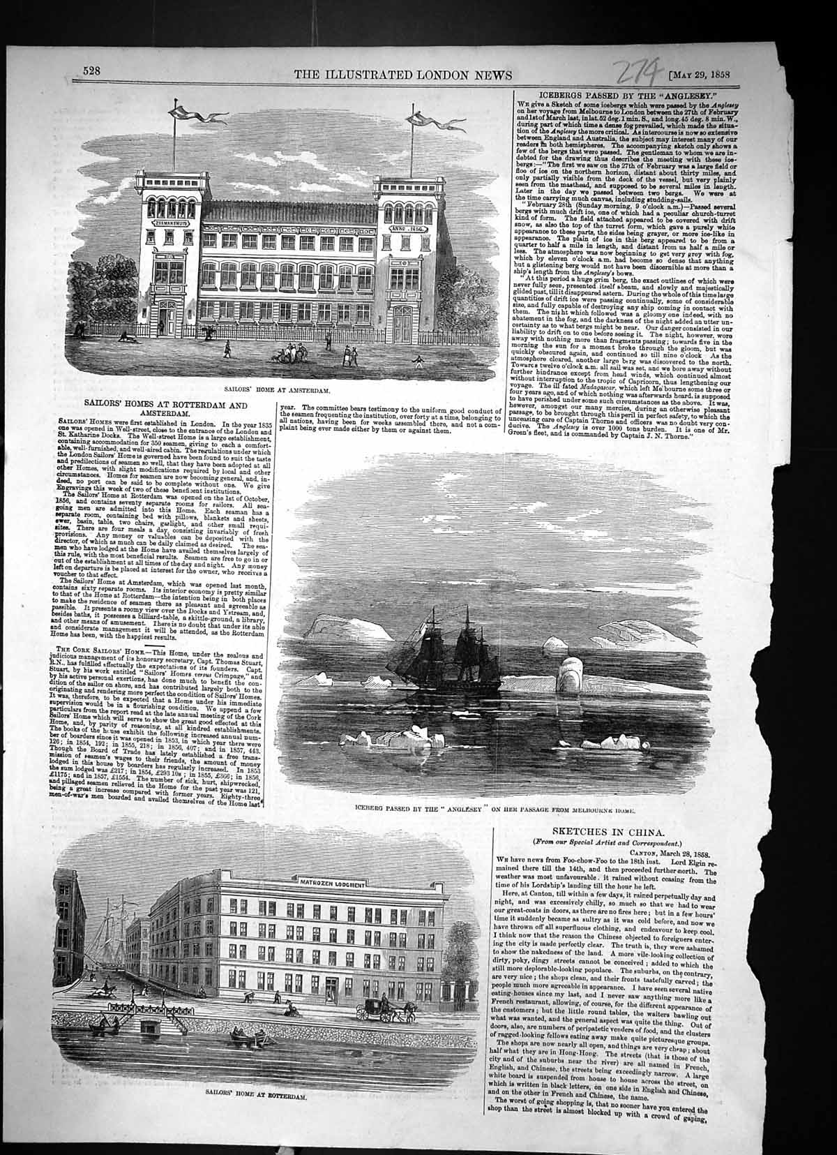 Old 1858 Sailors Home Amsterdam Iceberg Ship Anglesey Melbourne Rotte Victorian