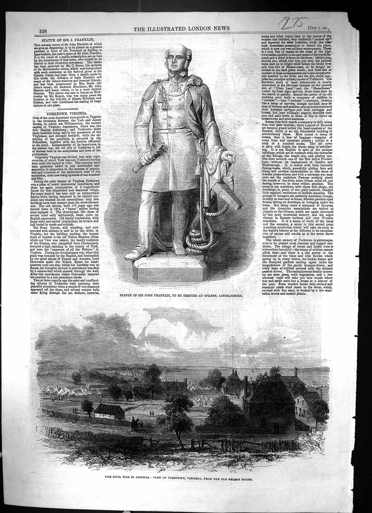 Old 1861 Statue John Franklin Spilsby Lincolnshire Civil War America Victorian