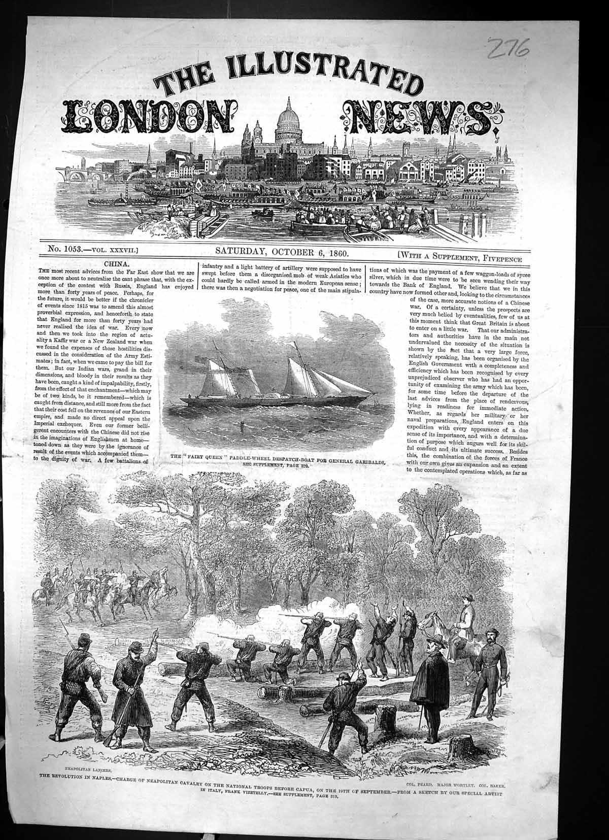 Old 1860 Fairy Queen Paddle-Wheel Despatch Boat Garibaldi Naples Pear Victorian