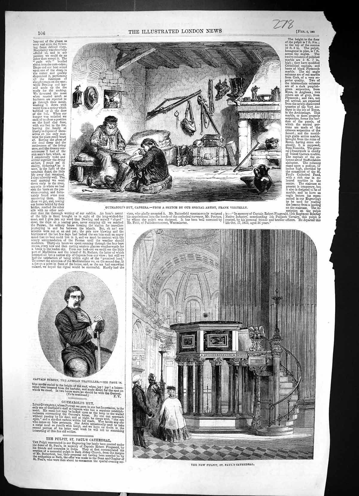 Old 1861 Pulpit St. Paul'S Cathedral Captain Burton Guzmaroli Hut Cap Victorian