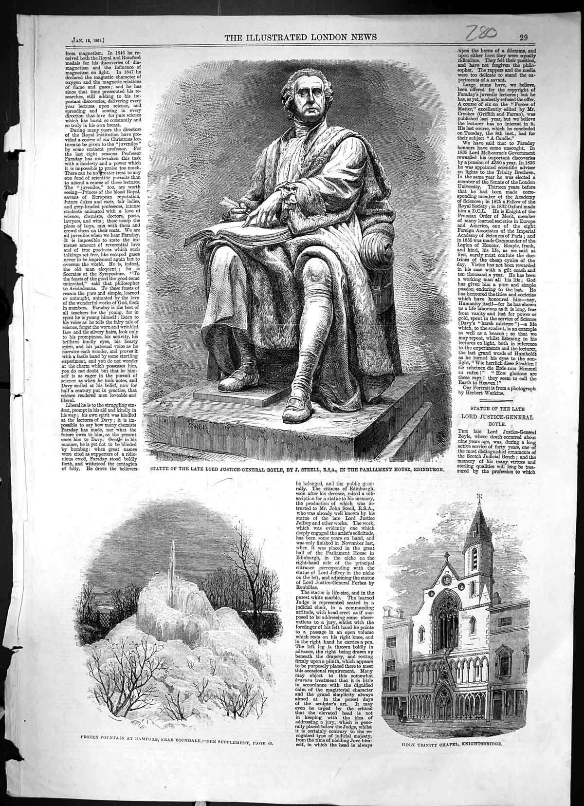 Old 1861 Statue Justice-General Boyle Frozen Fountain Bamford Knights Victorian