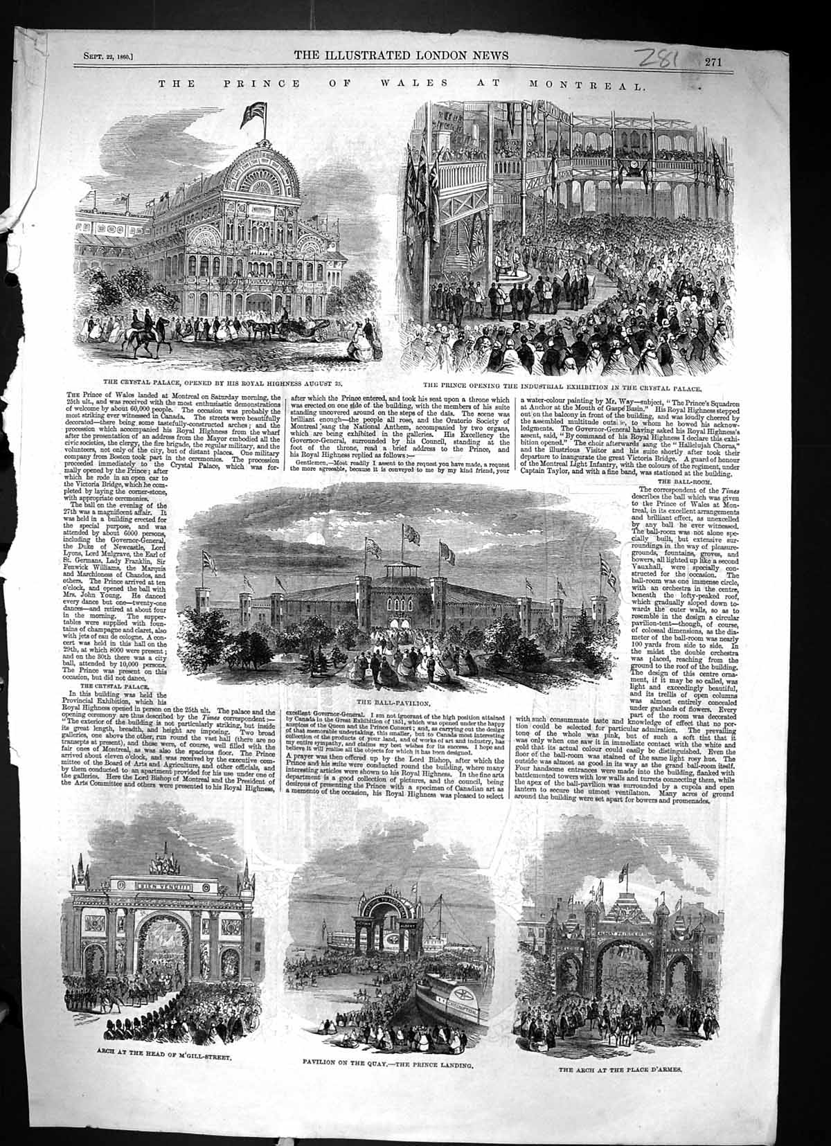 Old 1860 Prince Wales Montreal Ball-Pavilion Crystal Palace Arch Plac Victorian