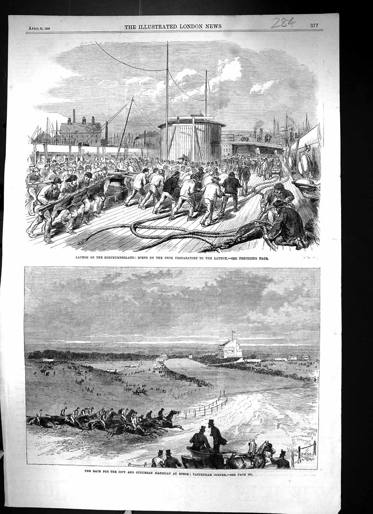 Old 1866 Launch Ship Northumberland Horse Racing Suburban Epsom Tatte Victorian