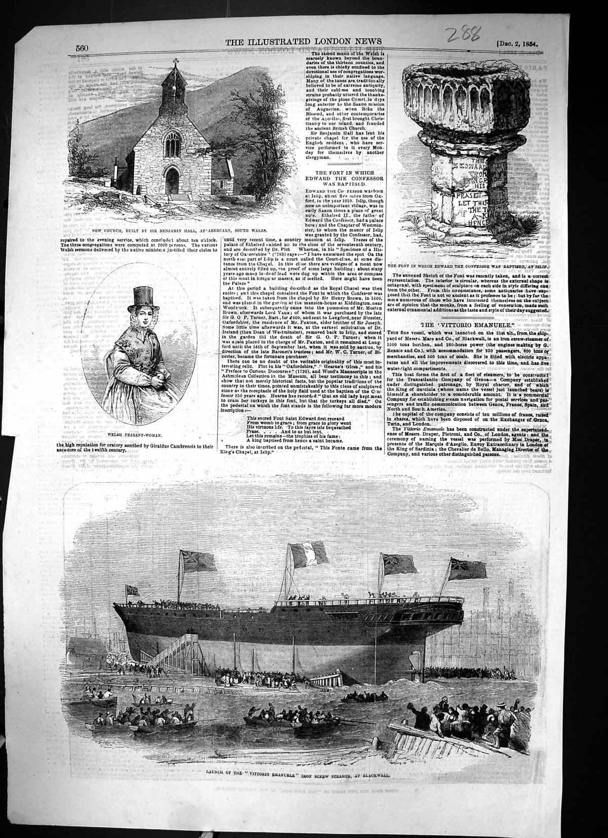 Old 1854 Launch Ship Vittorio Emanuele Iron Screw Blackwall Church Be Victorian