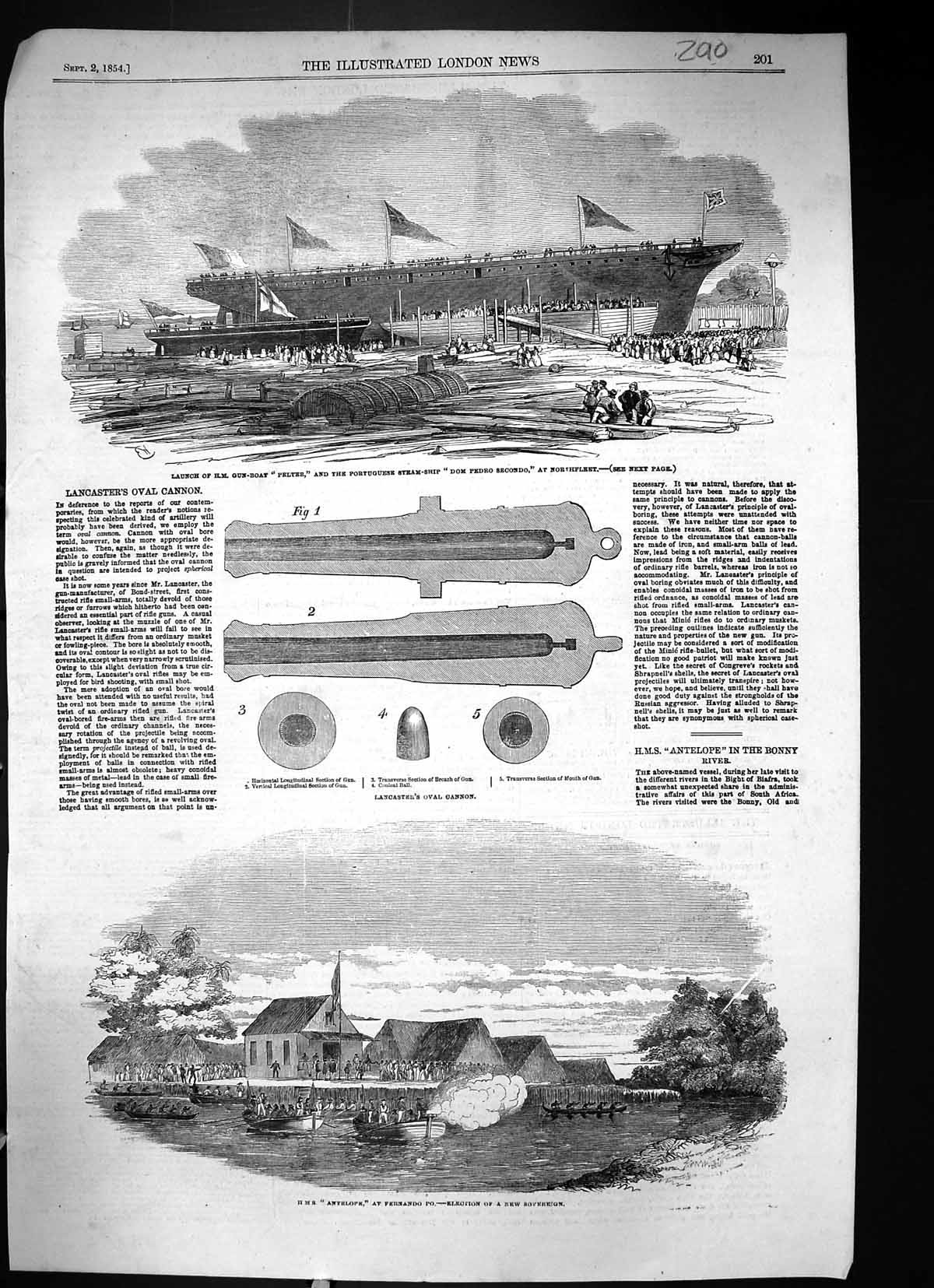 Old 1854 Launch H.M. Gun Boat Ship Pelter Dom Pedro Secondo Antelope Victorian