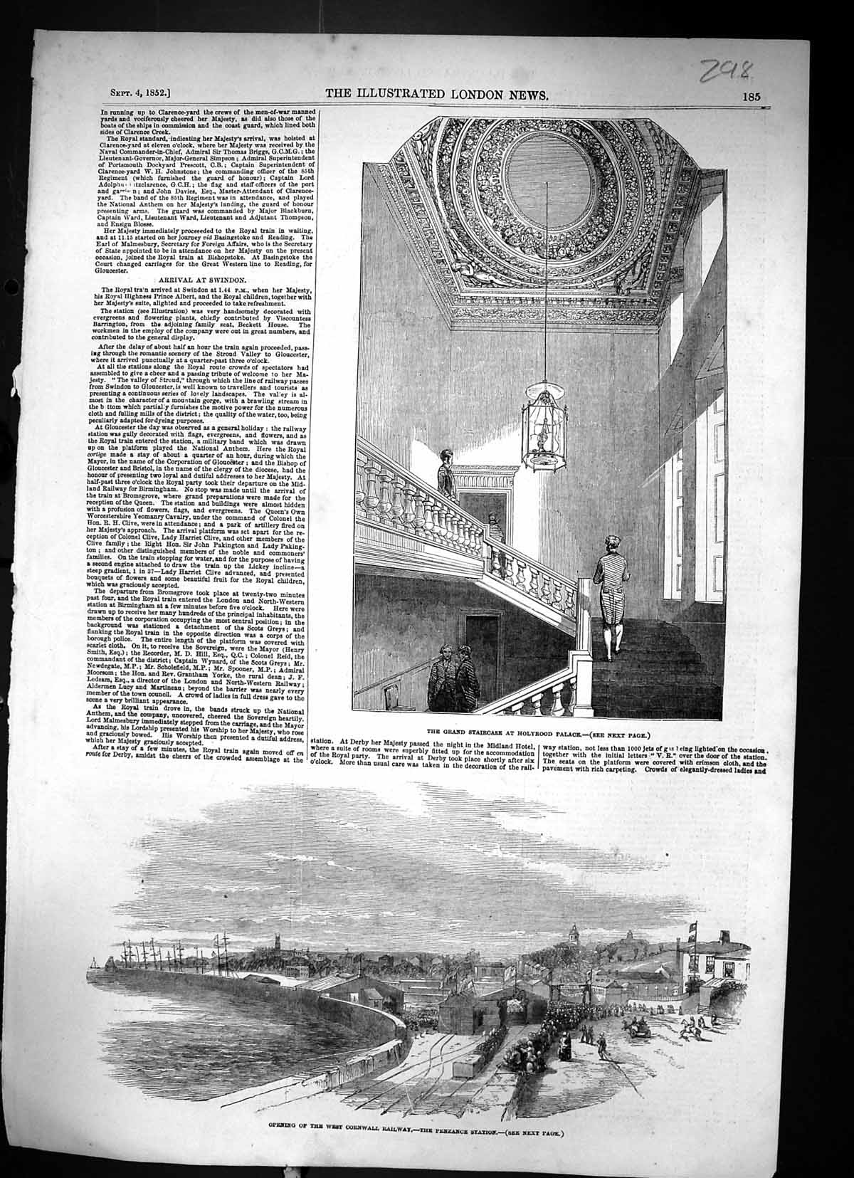 Old 1852 Grand Staircase Holyrood Palace Opening Cornwall Railway Pen Victorian
