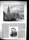 Old Print 1877 St. Mary'S Cathedral Church Truro Portrait Robert Landells 19th