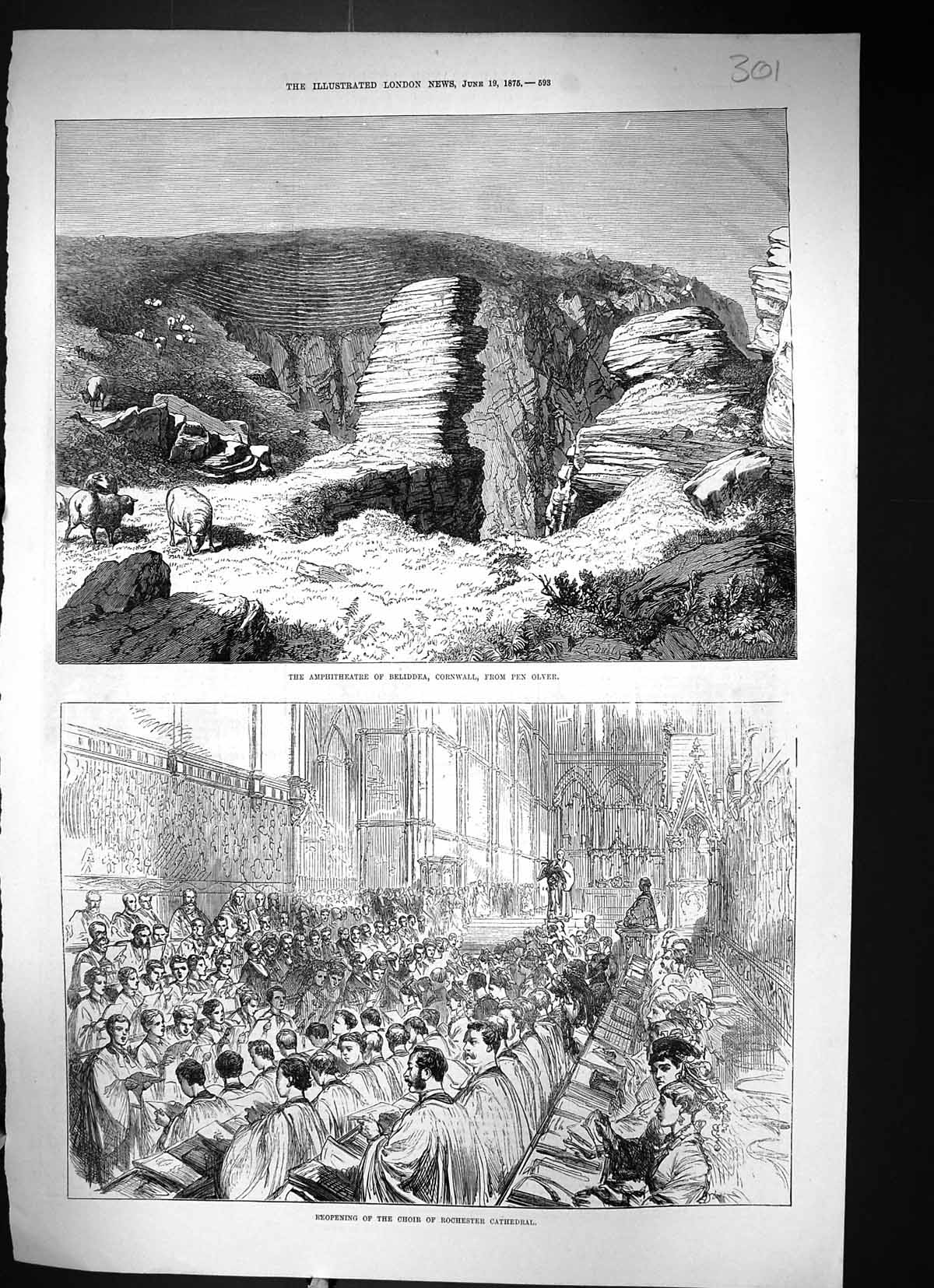 Old 1875 Amphitheatre Beliddea Cornwall Pen Olver Choir Rochester Cat Victorian
