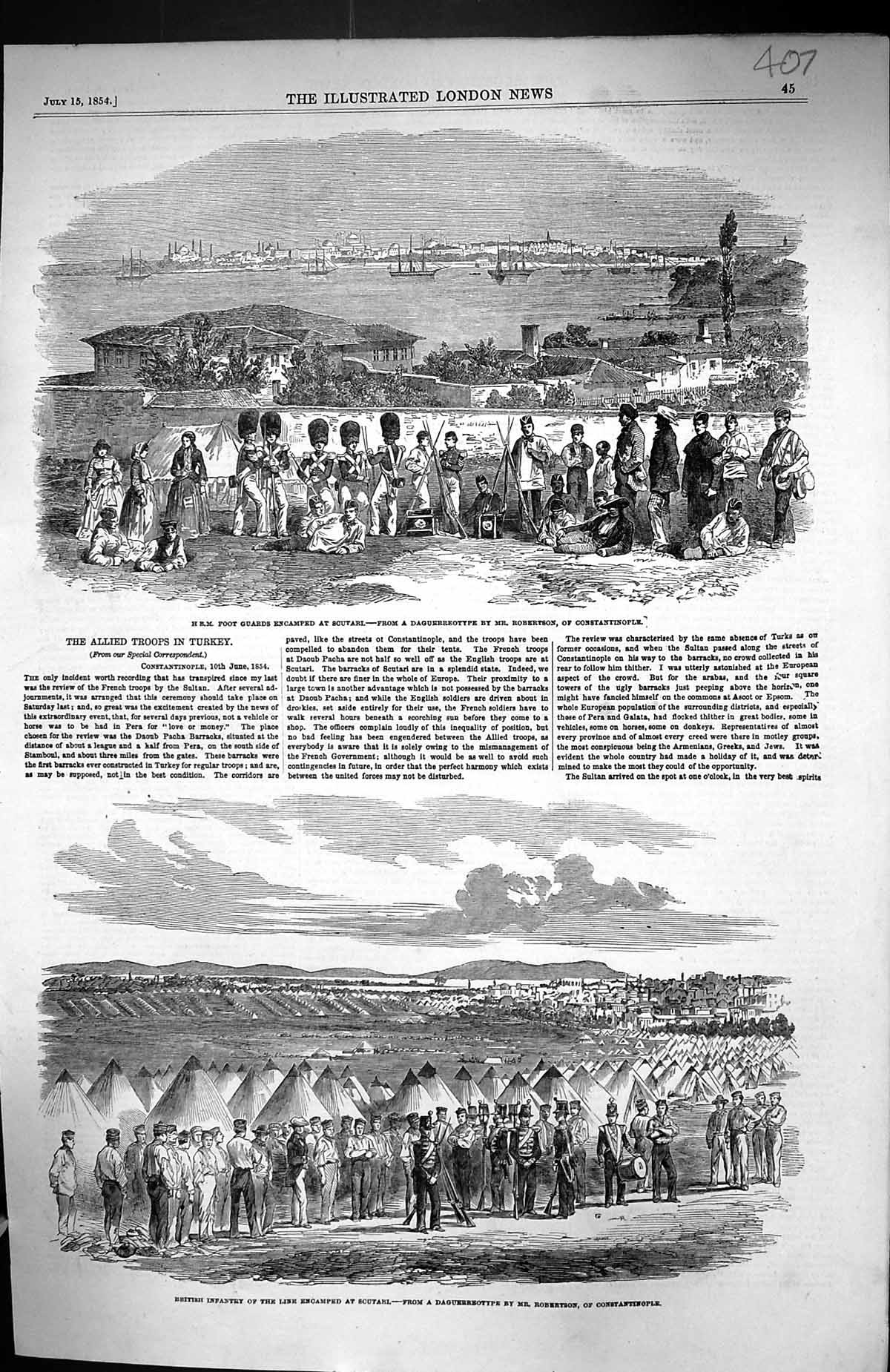 Antique Print 1854 Foot Guards Scutari War Siers British Infantry Robertson