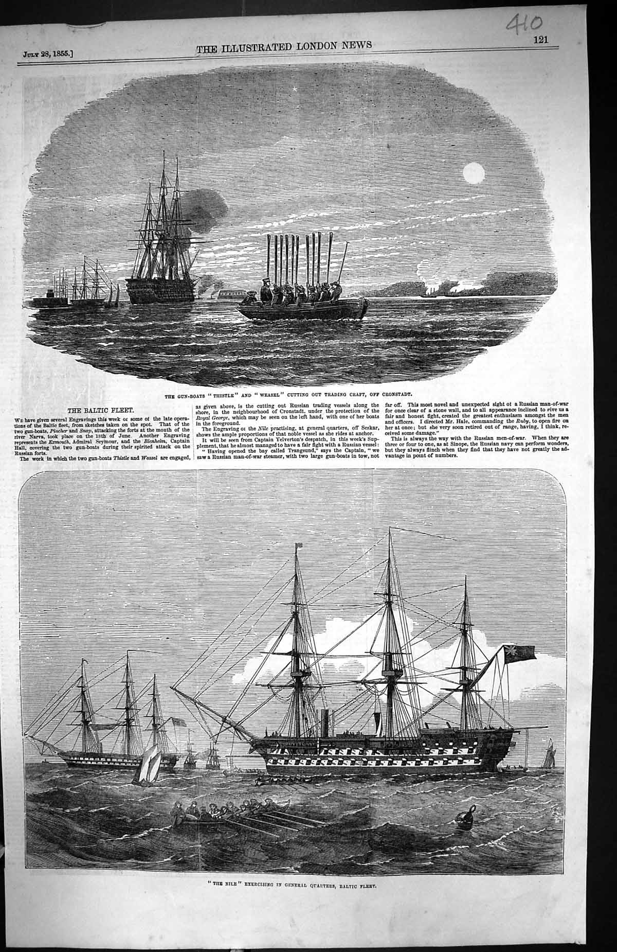 Old 1855 Gun Boats Thistle Weasel Trading Craft Cronstadt Nile Baltic Victorian