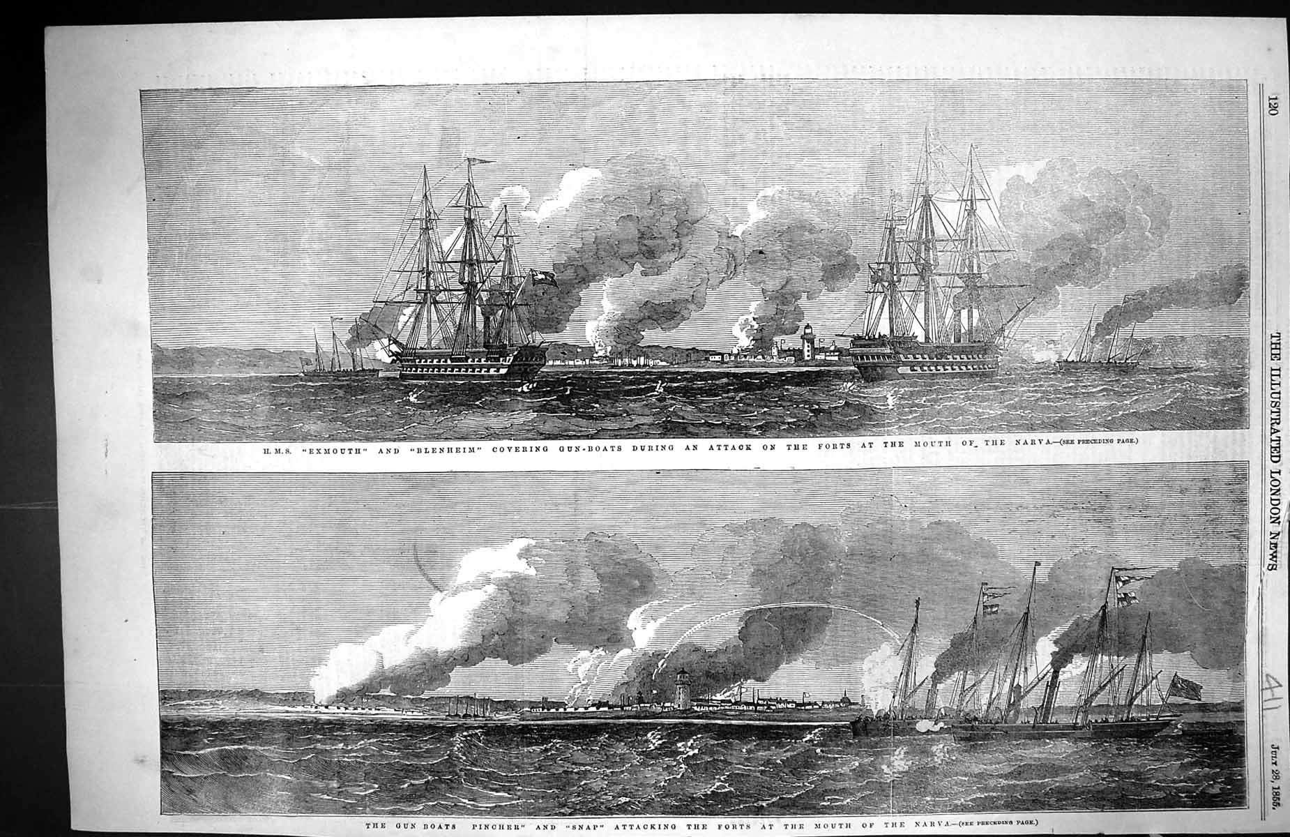 Old 1855 War Ships H.M.S. Exmouth Blenheim Pincher Snap Forts Mouth N Victorian