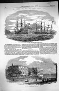 Old 1854 Constantinople French Screw Steamer Ship Charlemange Barrack Victorian