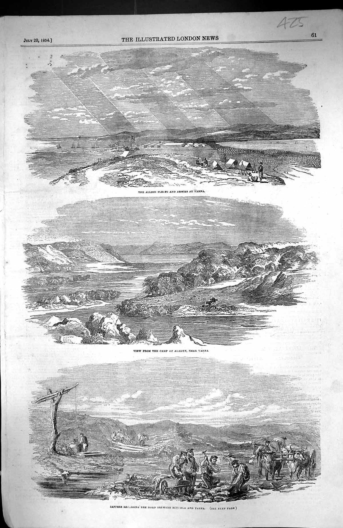 Old 1854 Allied Fleets Ships Armies Varna Camp Aladyn Sappers Road Sc Victorian