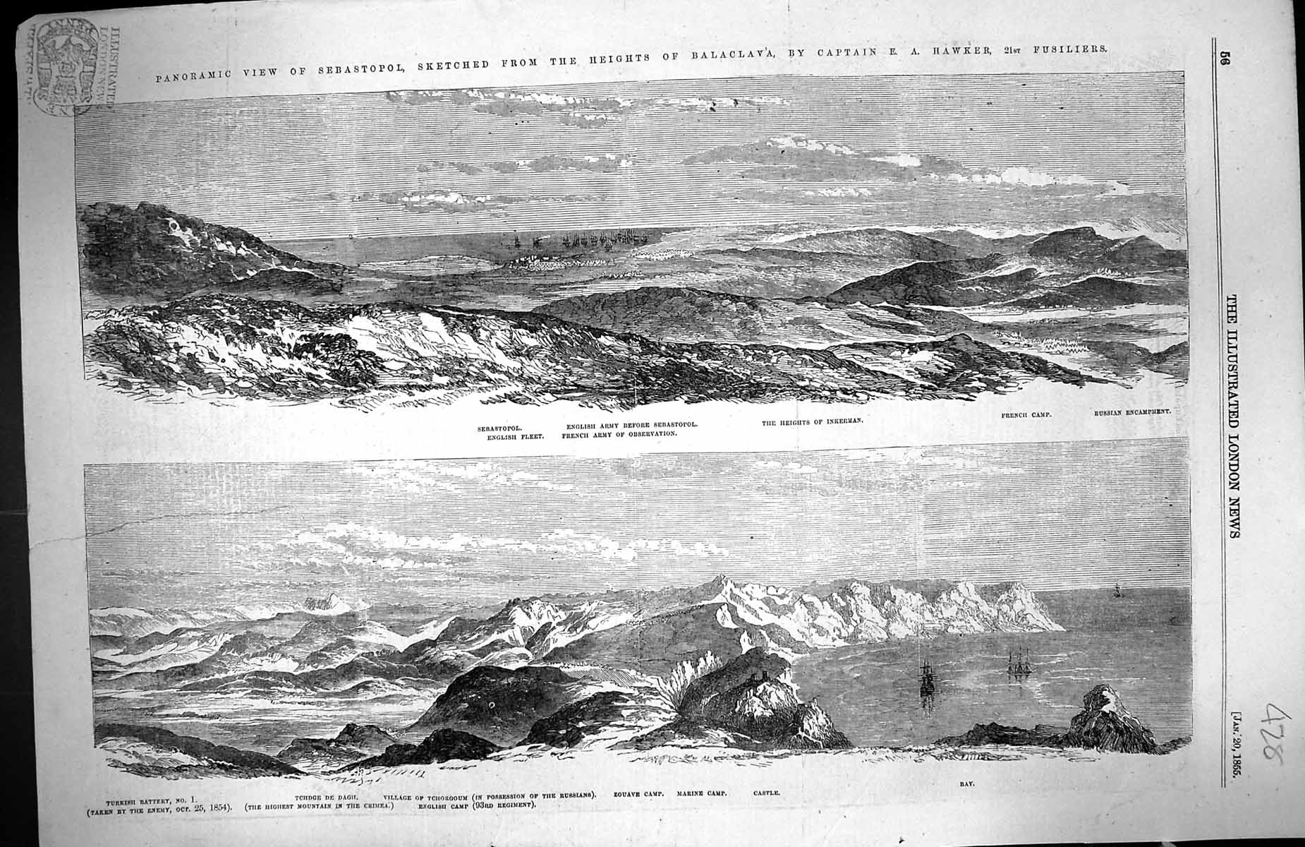 Old 1855 Panoramic View Sebastopol Inkerman Tchorgoum Castle Zouave C Victorian