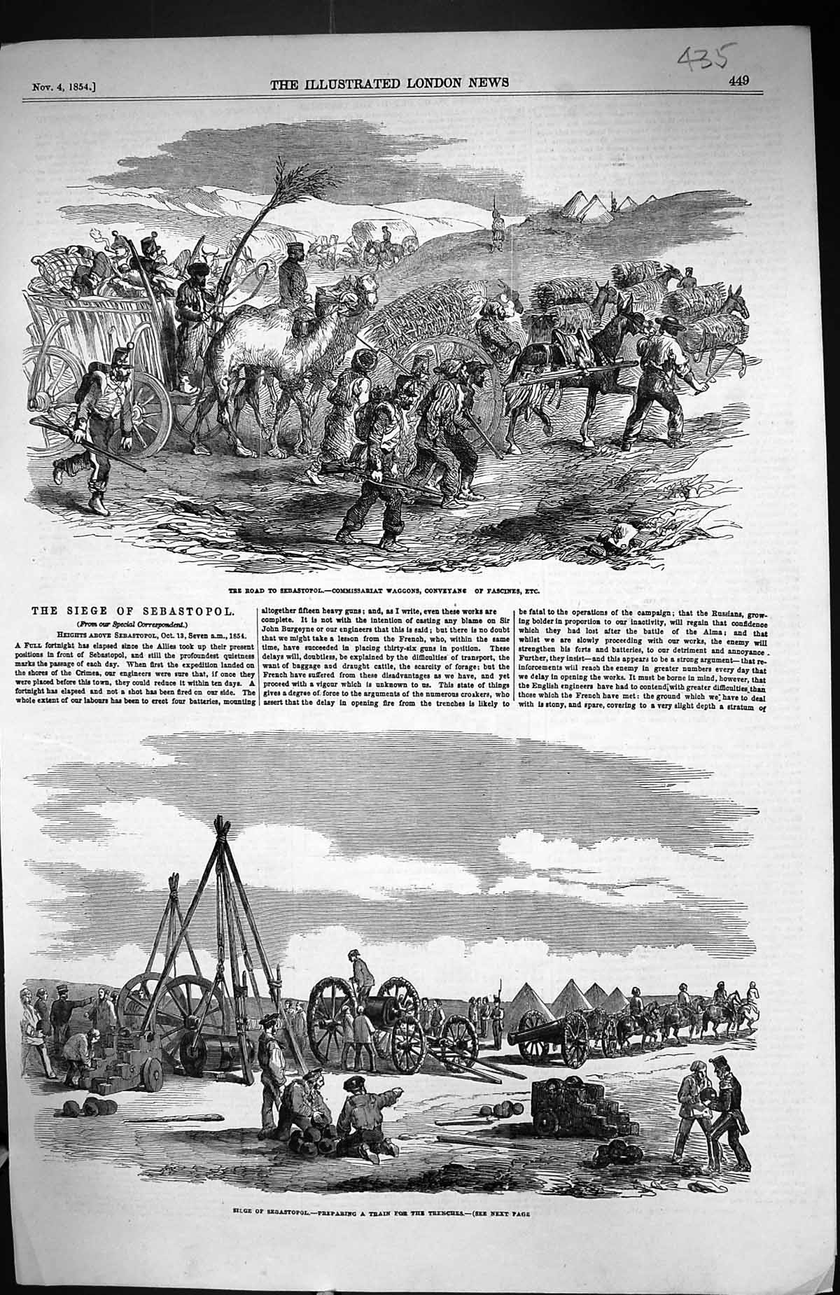 Old 1854 Scene Road Sebastopol Commissariat Waggons Fascines Weapons Victorian