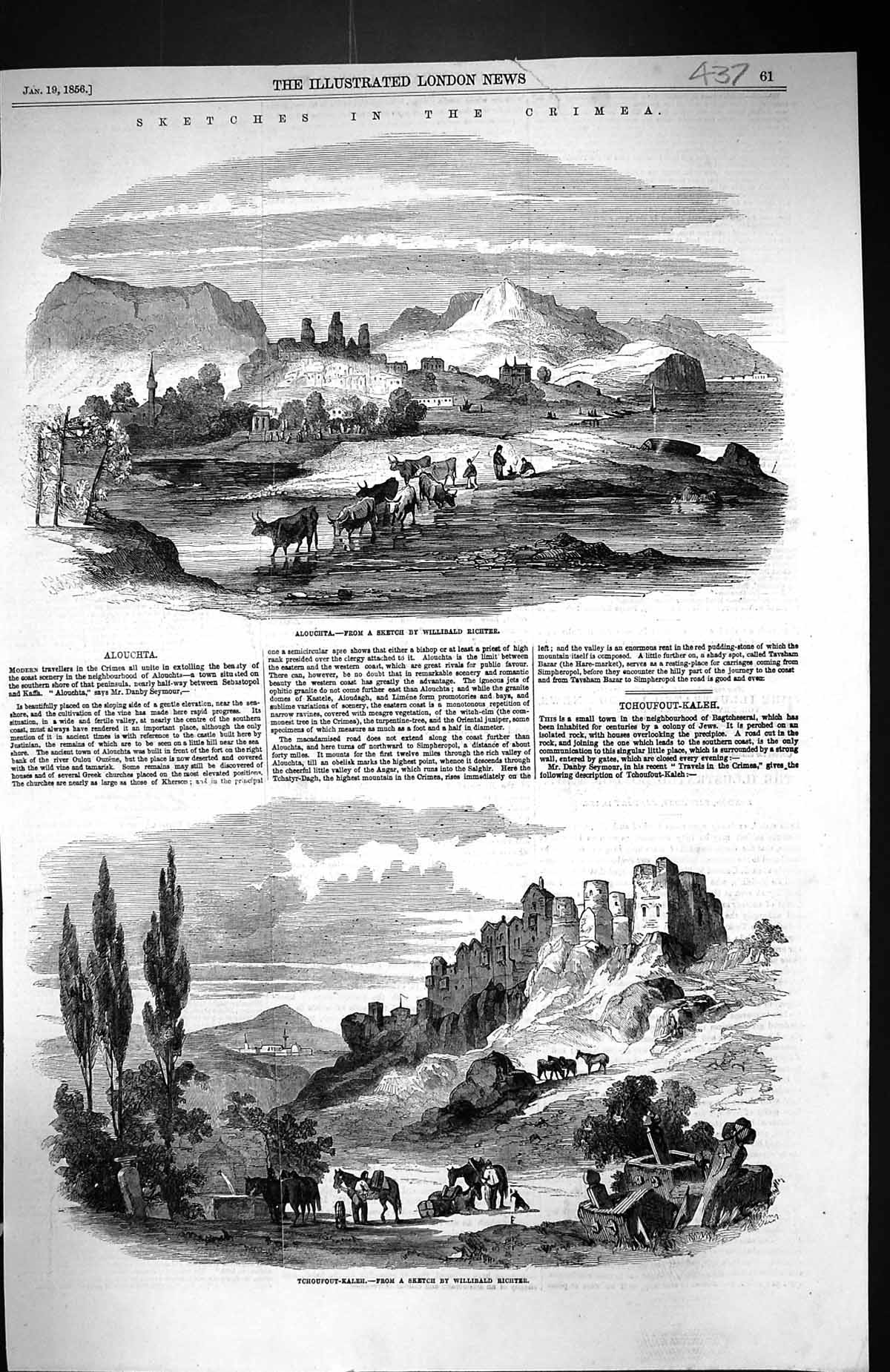 Old 1856 Crimea War View Alouchta Tchoufout Kaleh Horses William Rich Victorian
