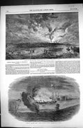 Old 1855 Burning Santa Maria Frigate Russian Ship Sebastopol Harbour Victorian