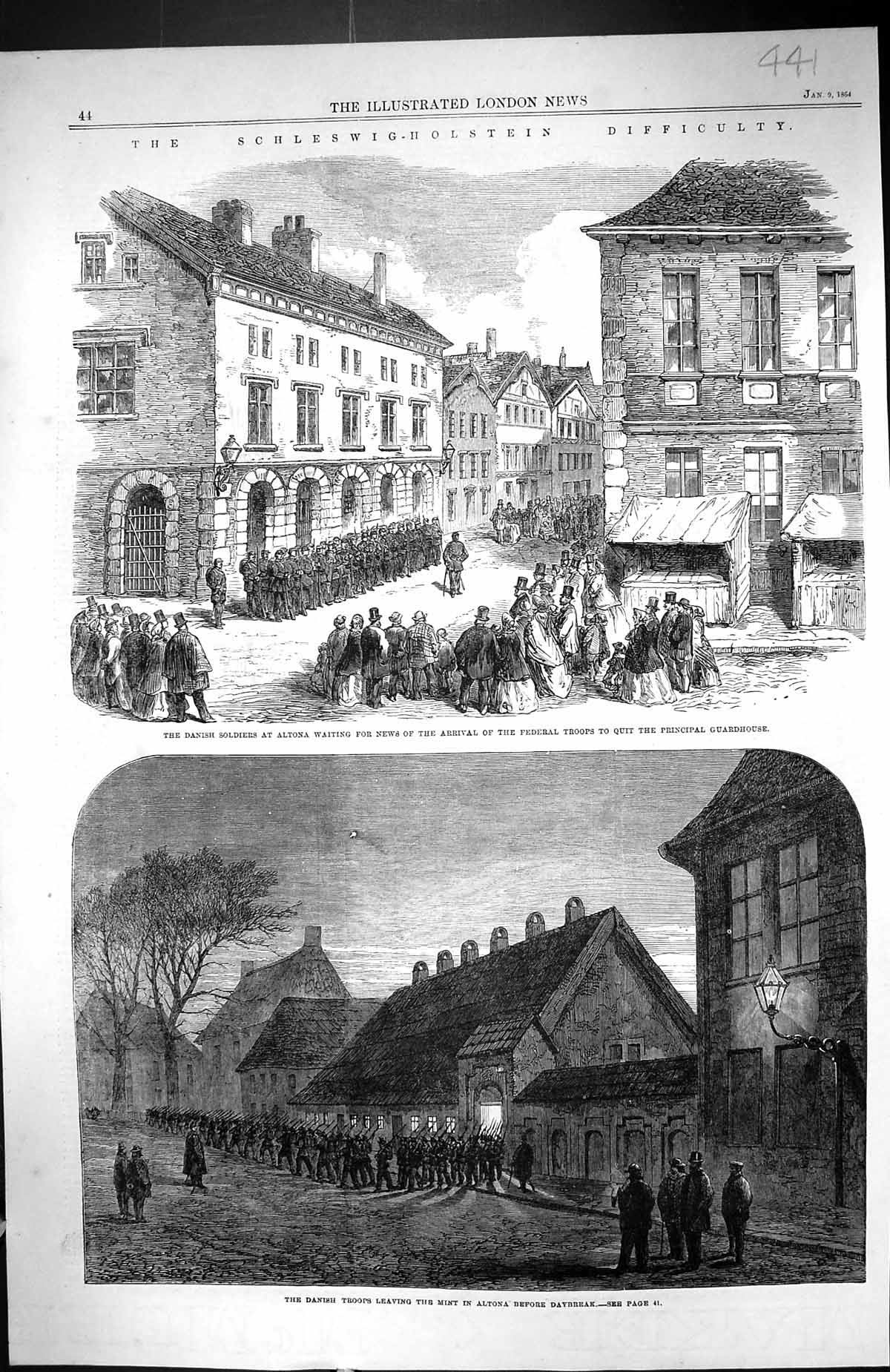 Old Print 1864 Danish Troops Mint Altona Siers War Federal Principal Gua 19th