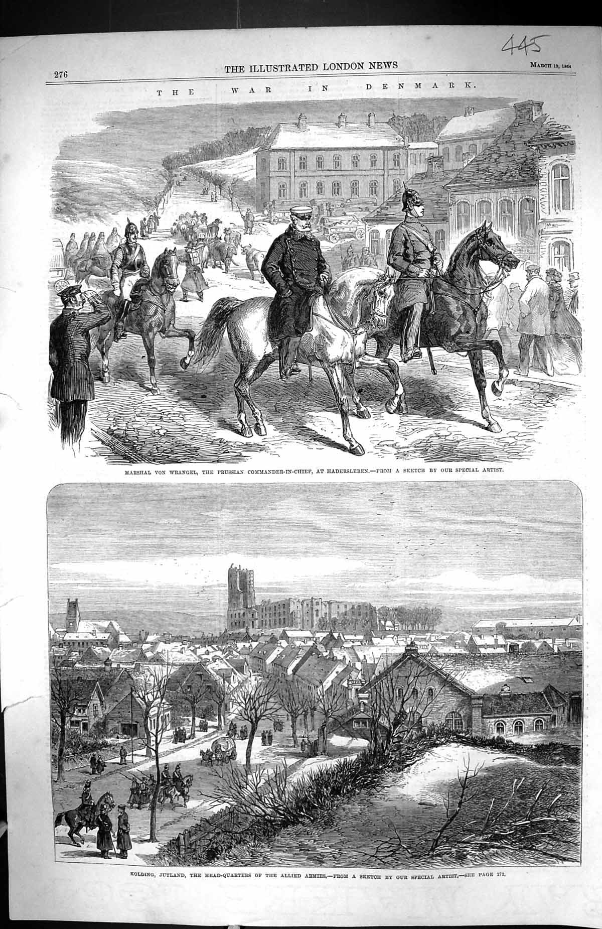 Old Print *6074 1864 War Denmark Marshal Von Wrangel Hadersleben King Ju