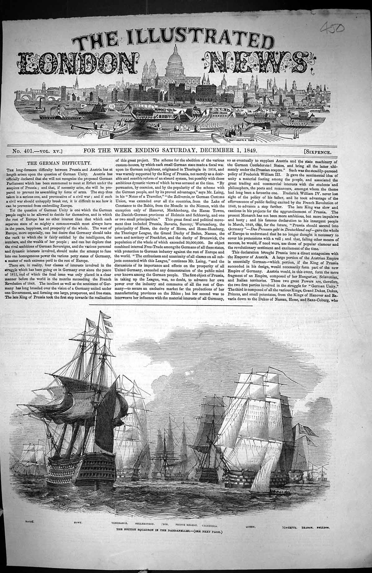 Old 1849 British Ships Dardanelles Racer Howe Vengeance Odin Regent Q Victorian