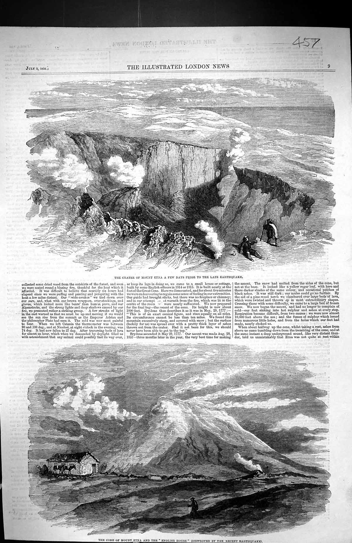 Old 1858 Crater Mount Etna Cone English House Earthquake Mountain Ita Victorian