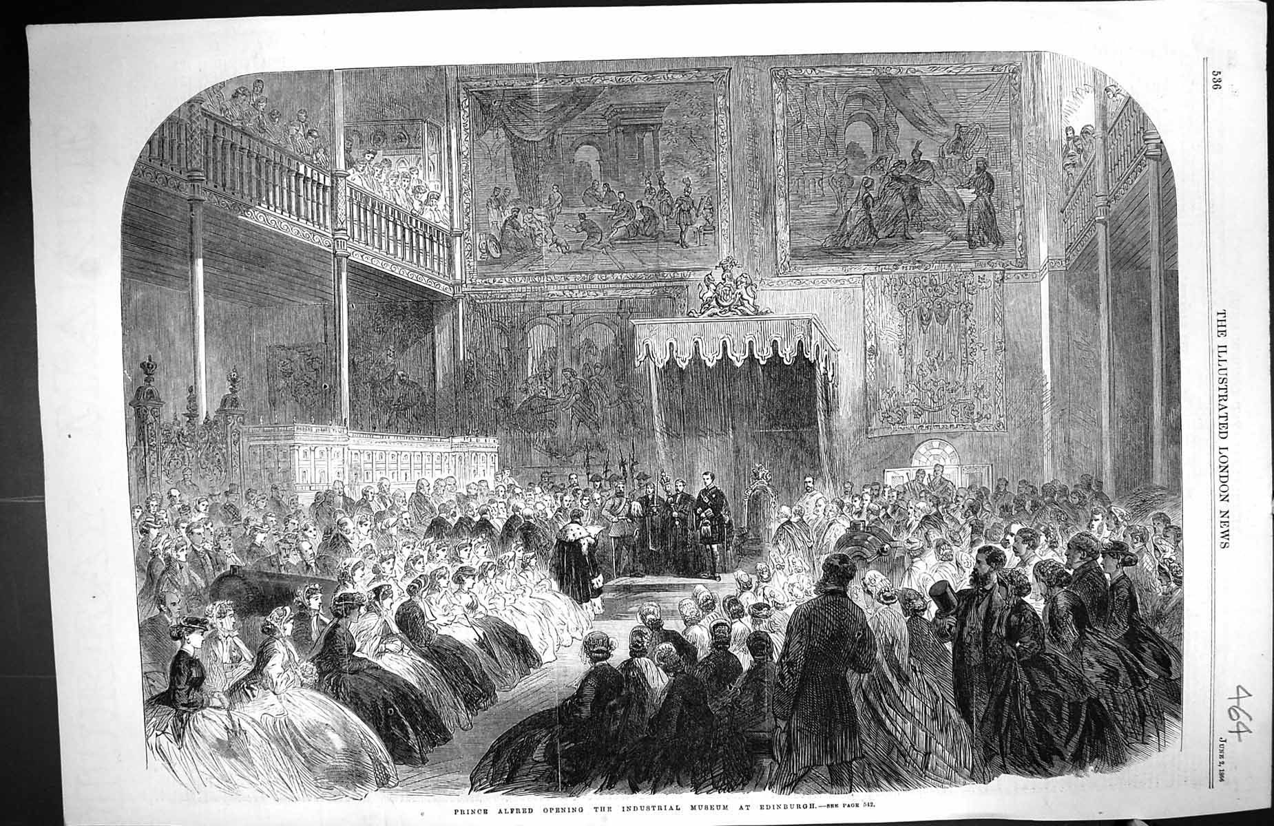 Old Print 1866 Prince Alfred Opening Industrial Museum Edinburgh Scotland 19th