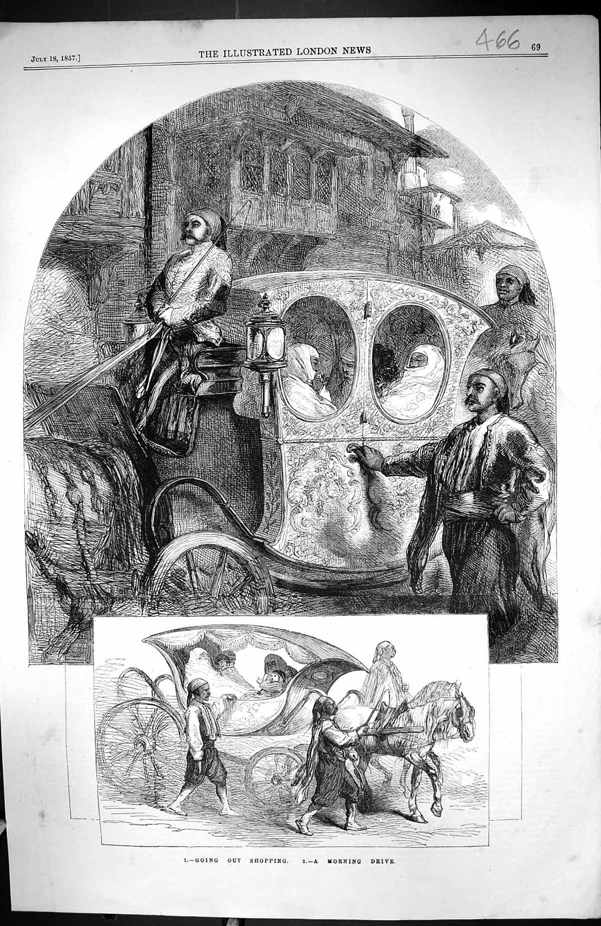 Old 1857 Indian People Carriage Going Shopping Morning Drive Transpor Victorian