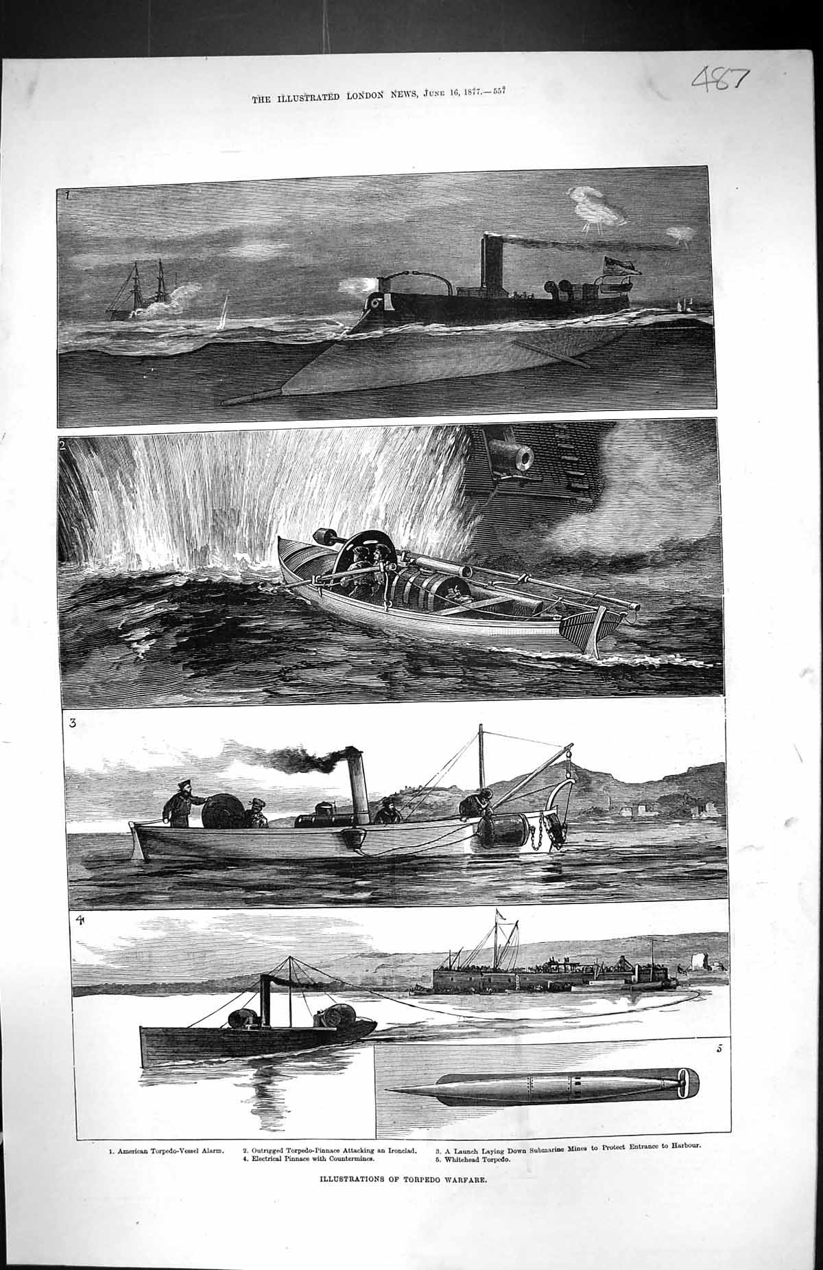 Old 1877 Torpedo Warfare Attacking Ship Submarine Mines Whitehead Pin Victorian