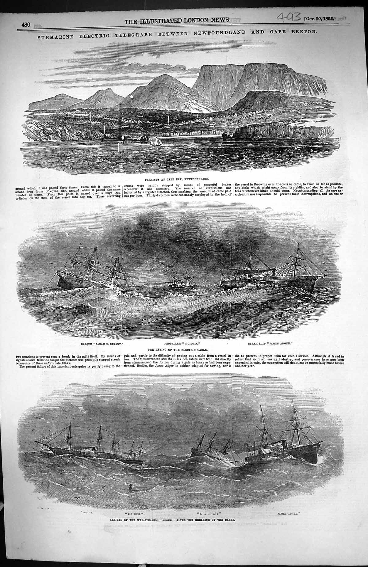 Old 1855 Telegraph Cable Cape Ray Newfoundland Ships Bryant Victoria Victorian