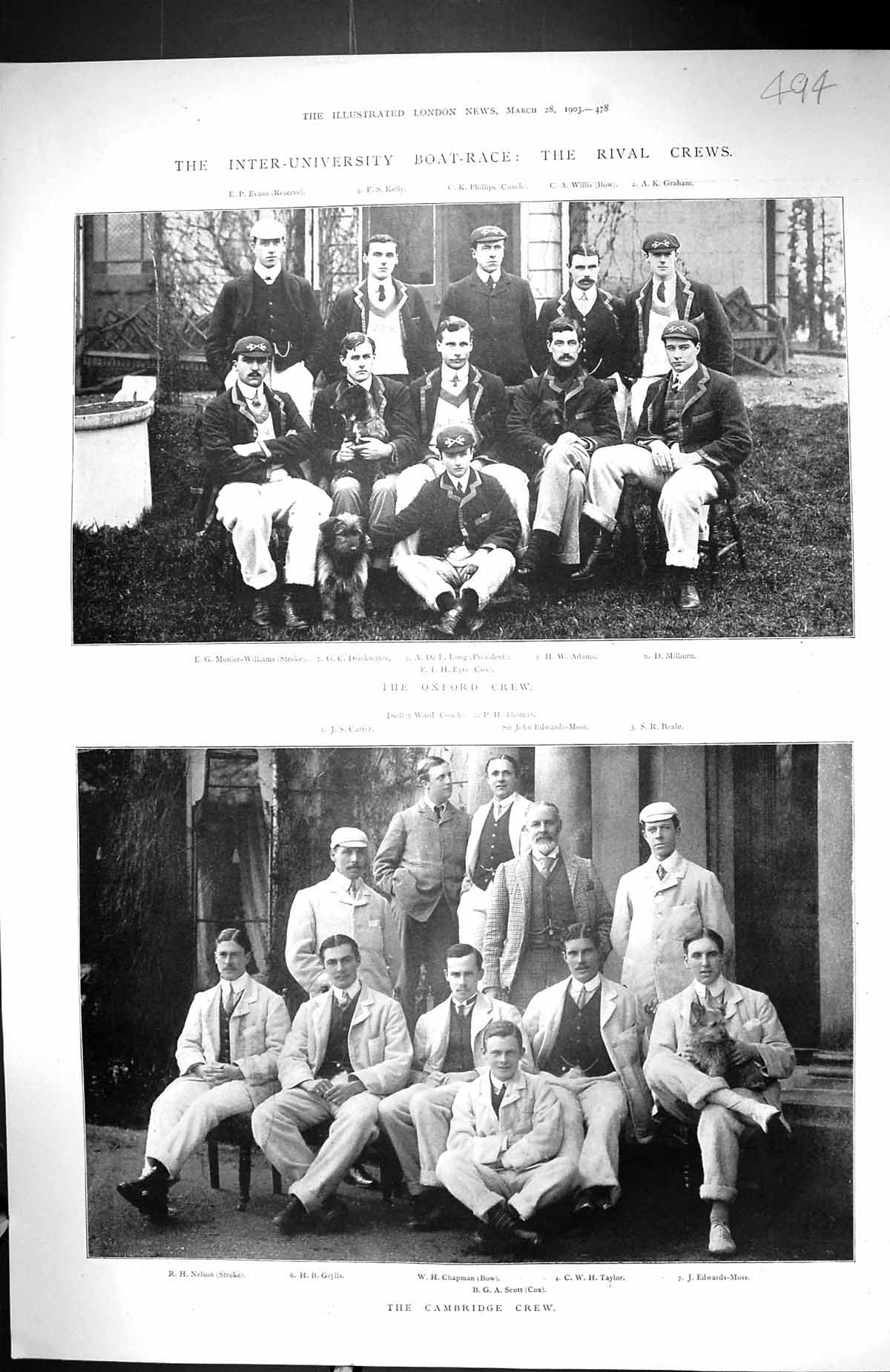 Old 1903 Oxford Cambridge Crew Chapman Grylls Long Eyre Scott Monier- 20th