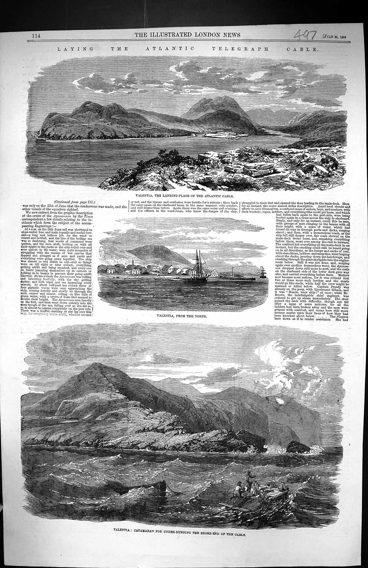 Old 1858 Valentia Atlantic Telegraph Cable Catamaran Shore-End Ship B Victorian