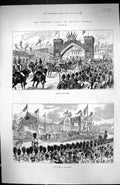 Old Print 1882 Queen Visit Epping Forest Chingford High Beech Procession 19th