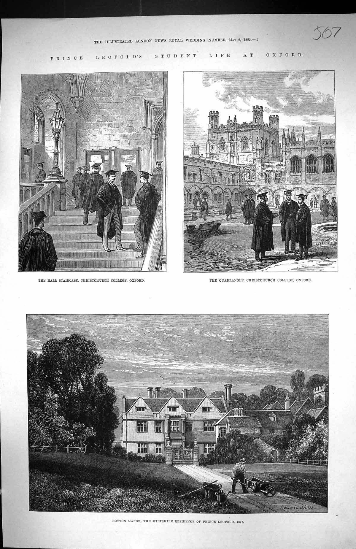 Antique Print 1882 Prince LeopOxford University Christchurch College Boyton