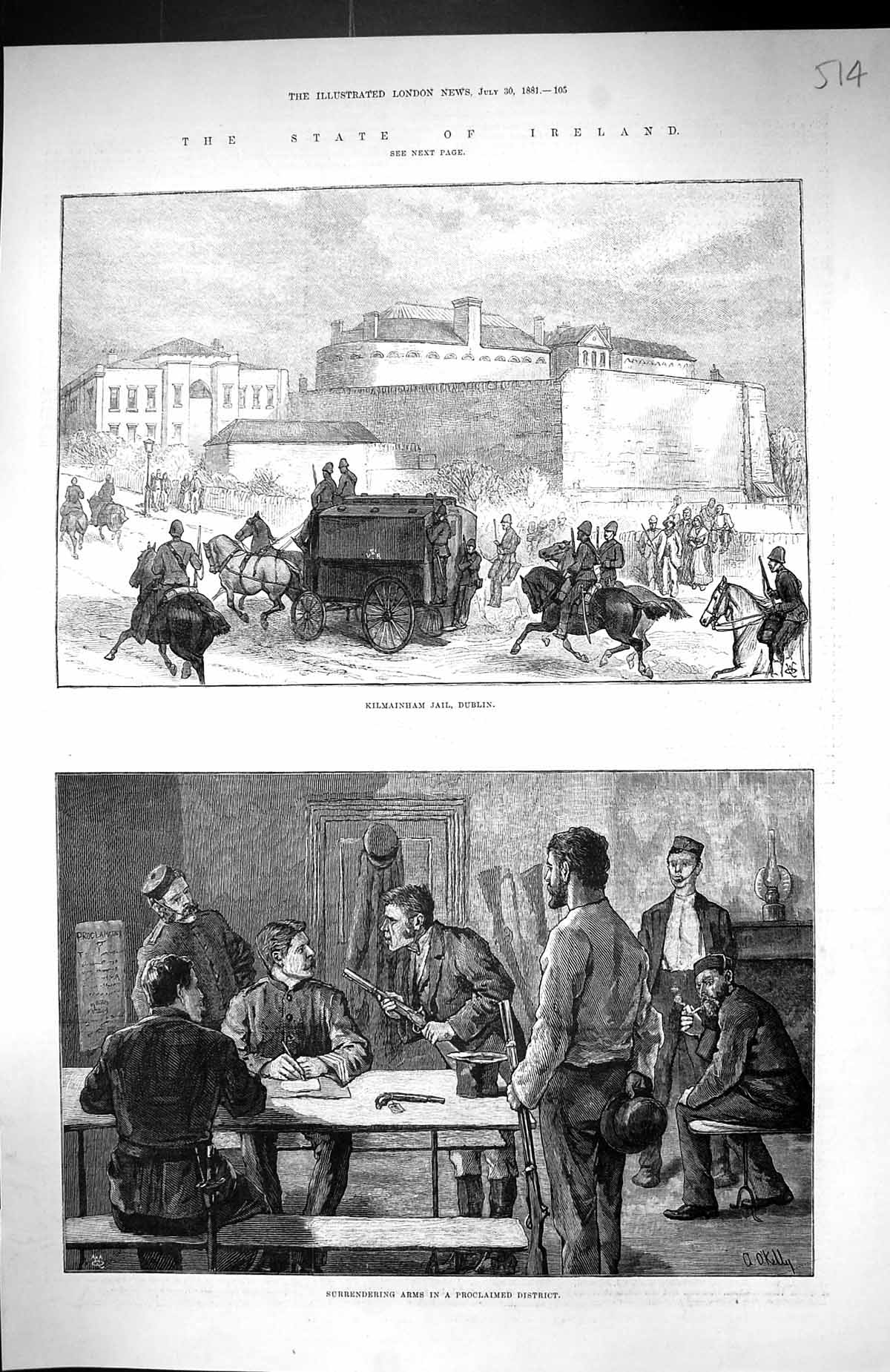 Old 1881 Ireland Kilmainham Jail Dublin Surrendering Arms Proclaimed Victorian