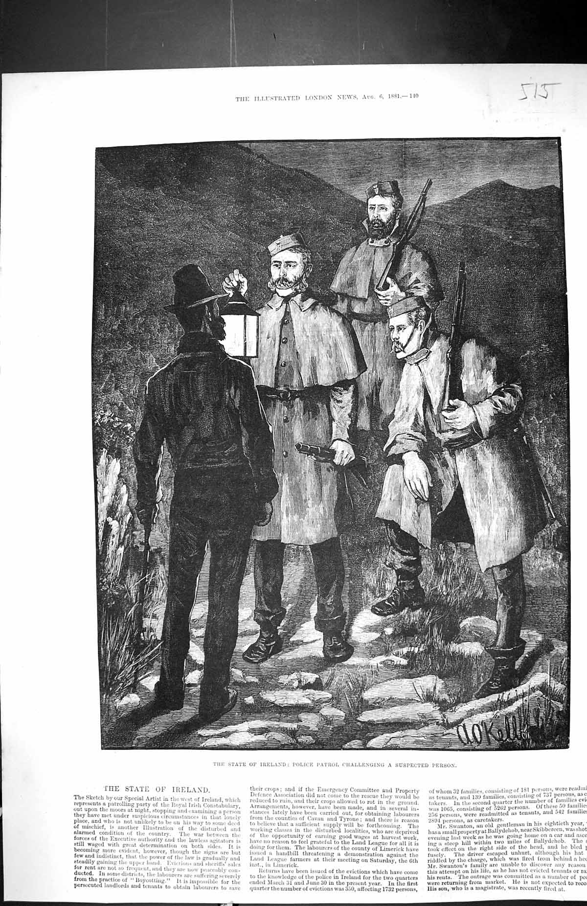 Old 1881 Ireland Police Patrol Challenging Suspected Person Irish Con Victorian