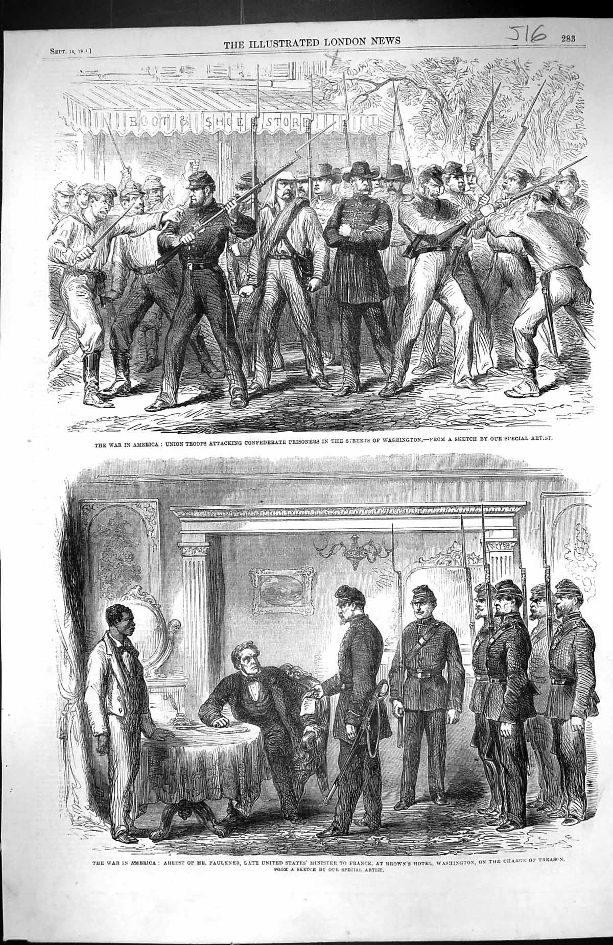 Old Print 1861 War America Union Troops Civil War Prisoners Washington Fa 19th