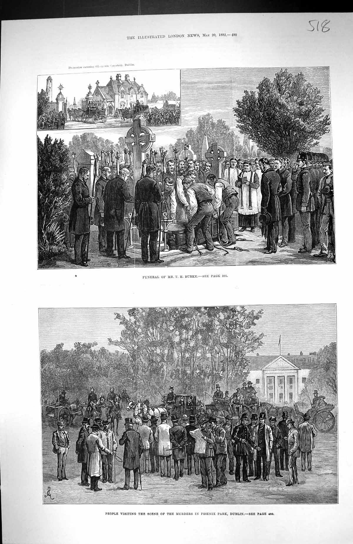 Antique Print 1882 Funeral Burke Scene Murders Phoenix Park Dublin Ireland 19th