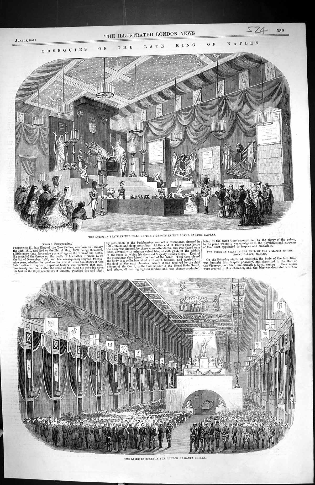 Old 1859 King Naples Lying State Church Santa Chiara Royal Palace Vic Victorian
