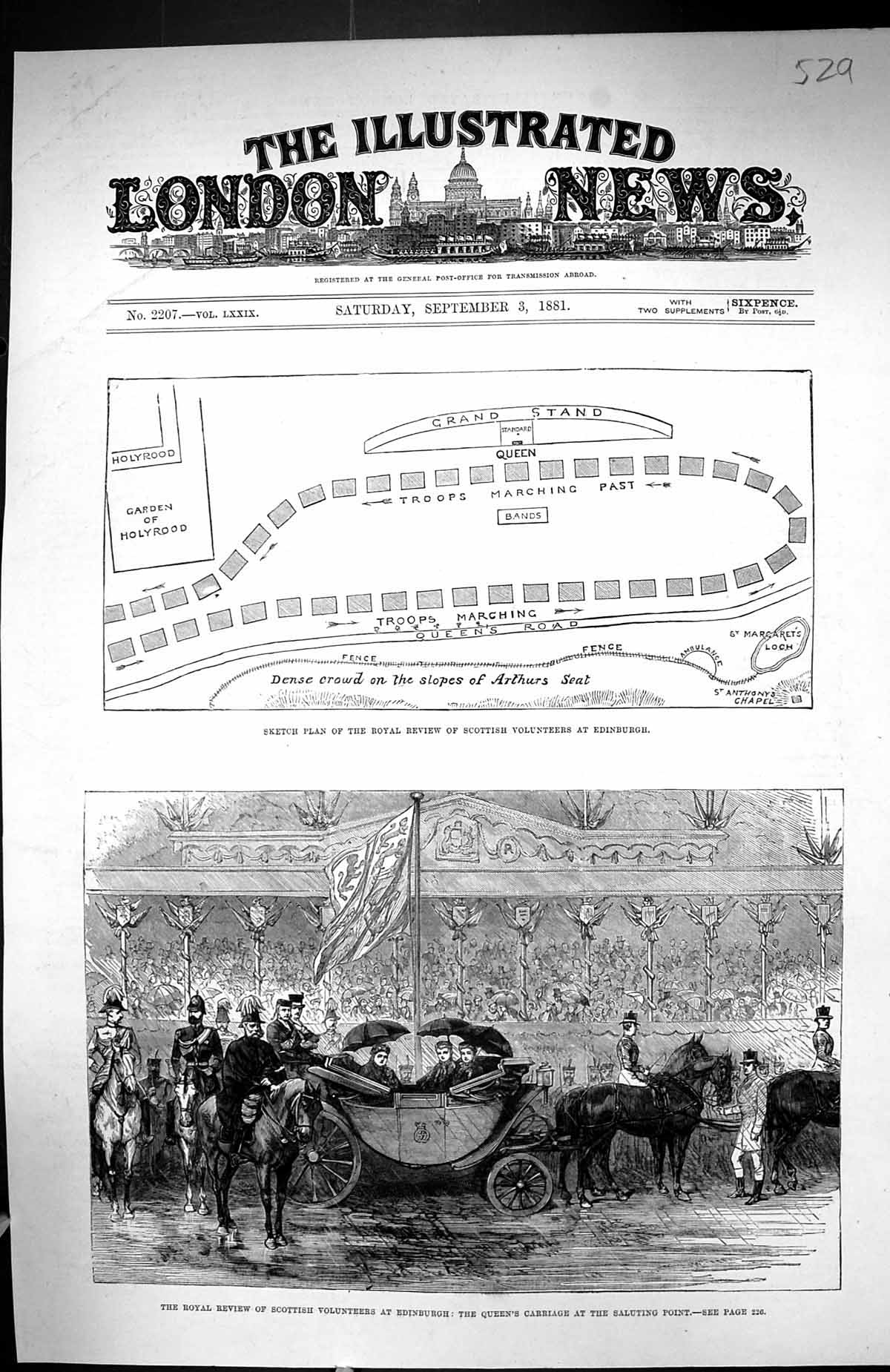 Old 1881 Royal Review Scottish Volunteers Edinburgh Queen Carriage Ho Victorian