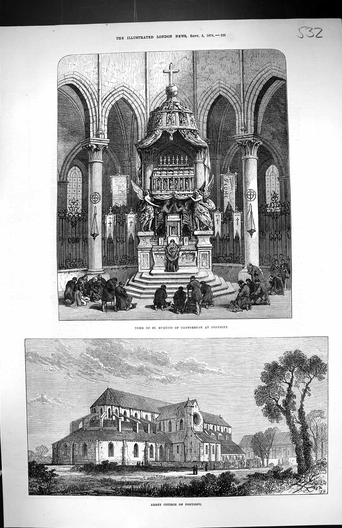 Old 1874 Tomb St. Edmund Canterbury Pontigny Abbey Church Architectur Victorian