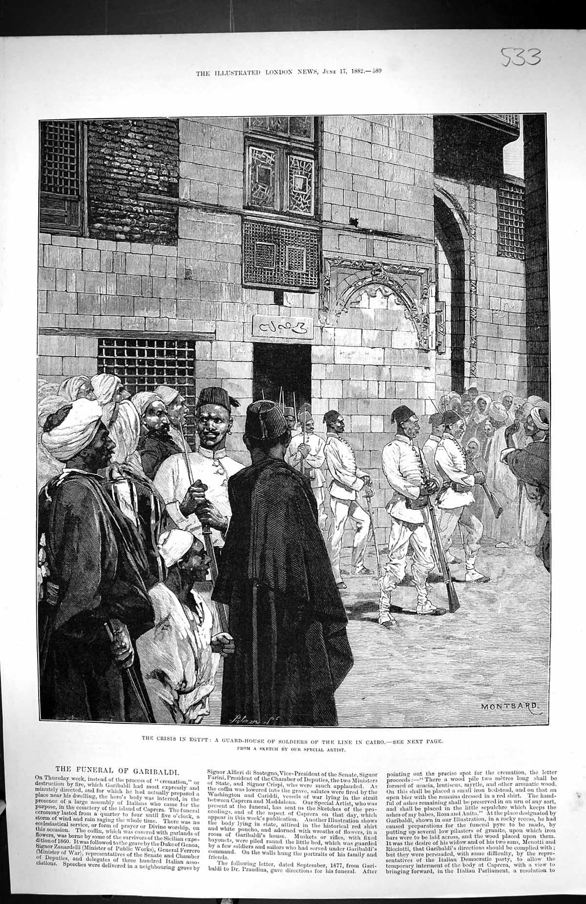Original Old Antique Print 1882 Egypt Guard House Siers Cairo Montbard 19th