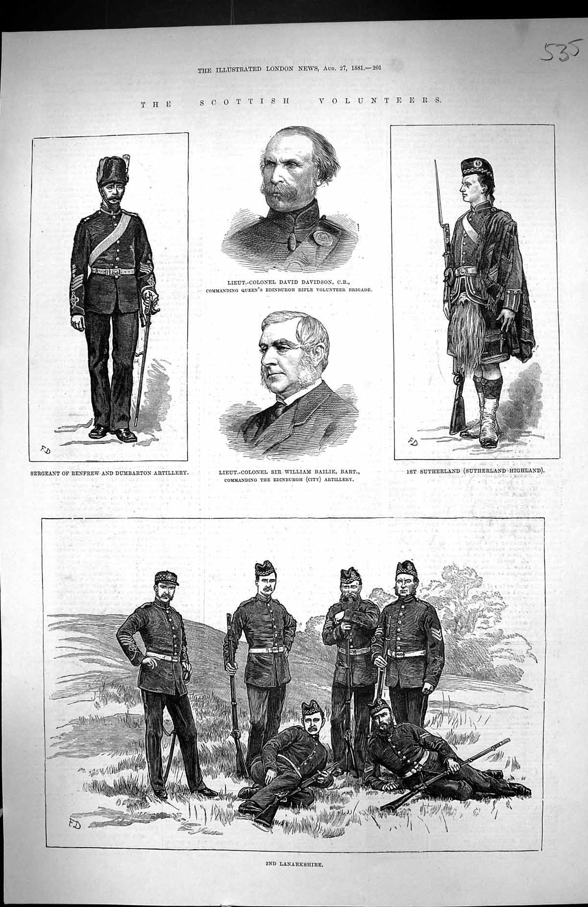 Old 1881 Lanarkshire Scottish Volunteers David Davidson Sutherland Ba Victorian