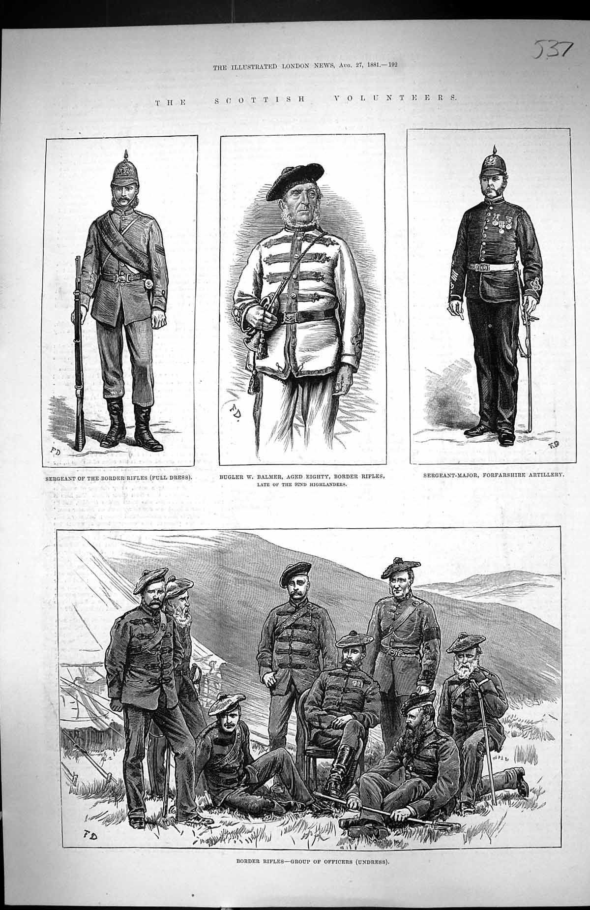 Old 1881 Border Rifles Officers Sergeant Bugler Balmer Forfarshire Ar Victorian
